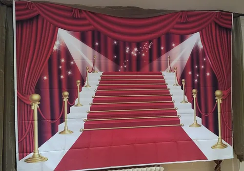 Miniatura 3 de INRUI Cortina roja para fotografía de escenario, alfombra roja, estrellas, celebridad, fiesta, telón de fondo (7 x 5 pies)