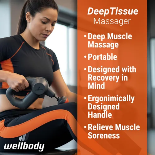 Miniatura 4 de Wellbody Masajeador de percusión de tejido profundo con tecnología de bola de calor, 3 opciones de velocidad, pistola de masaje portátil de mano