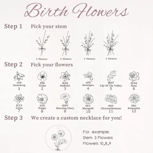 Miniatura 3 de Anavia -Build Your Own Bouquet- Birthmonth Flowers Necklace, Personalized Engraved Floral Coin Necklace, Customized Birthday Gifts Love Jewelry for