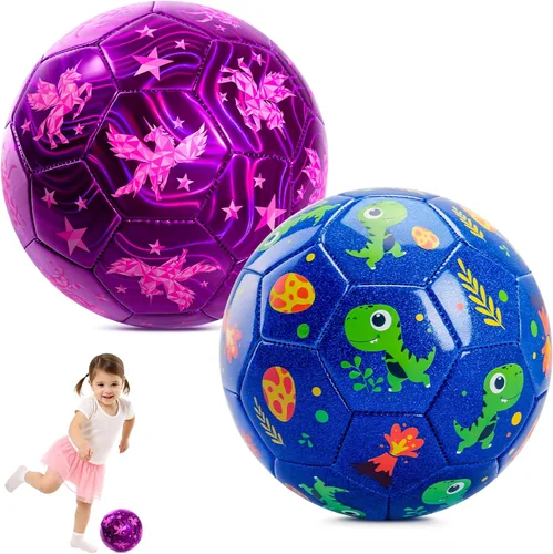 Miniatura 9 de Paquete de 2 pelotas de fútbol para niños, tamaño 2/talla 3, bolas de fútbol para niños, bolas de dibujos animados para niños con bomba, bolsa