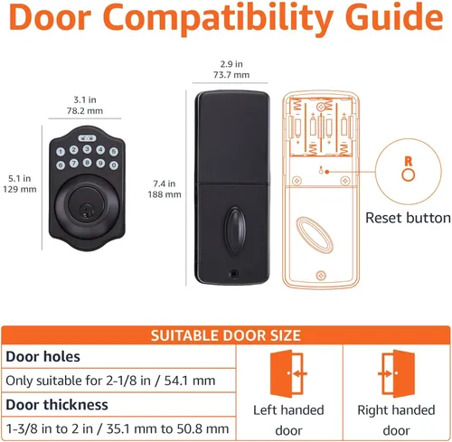 Miniatura 5 de AmazonBasics-Cerrojo de teclado electrónico tradicional - Entrada con llave - Negro mate