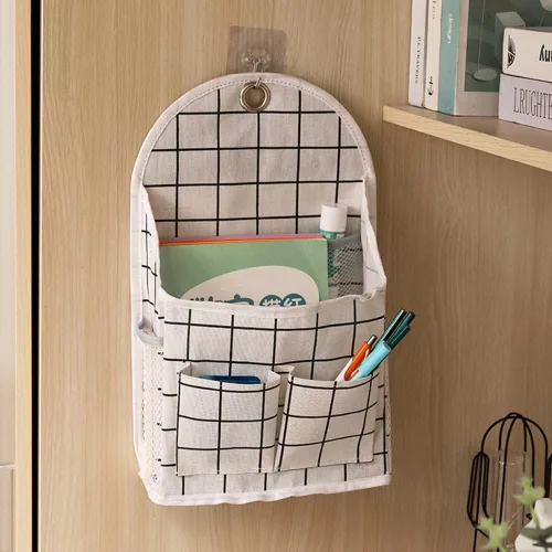 Miniatura 5 de Casa Bolsa colgante multifuncional Colgador de tela para dormitorio universitario Organizador Misceláneo Bolsa colgante de pared para baño Bolsa
