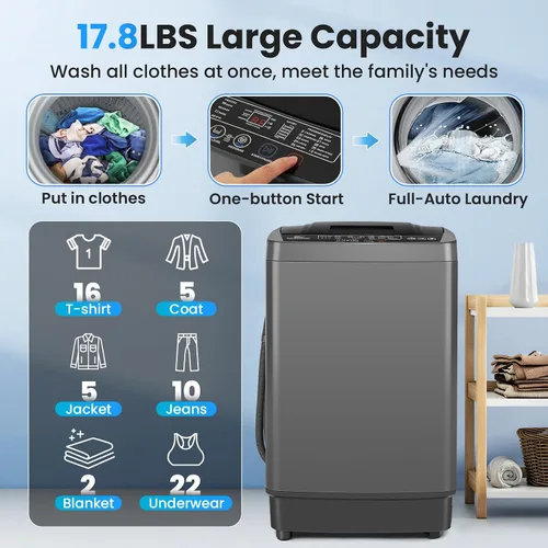 Miniatura 2 de NICTEMAW - Lavadora portátil de 2.8 pies cúbicos, capacidad de 20 libras, lavadora completamente automática con bomba de drenaje, 10 programas