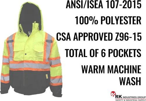 Miniatura 4 de New York Hi-Viz Workwear WJX70 - Chaqueta de seguridad para hombre, ANSI Clase 3, alta visibilidad, patrón en X, impermeable