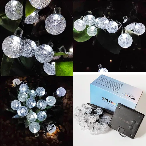 Miniatura 4 de Cadena de luces solares para exteriores resistentes al agua, 36 pies, 60 LEDs, 8 modos, luces solares de hadas con forma de globo de cristal