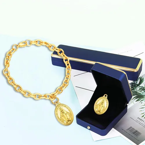 Miniatura 6 de 60 piezas de medallas ovaladas milagrosas de la Virgen María, dijes de aleación, dijes colgantes de la Virgen de Guadalupe para collar de oración