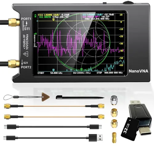 Miniatura 10 de AURSINC Analizador de red vectorial NanoVNA H4, Lastest V4.4 9kHz-1.5GHz 4 pulgadas, analizador de antena de 4 pulgadas, con bolsa de almacenamiento