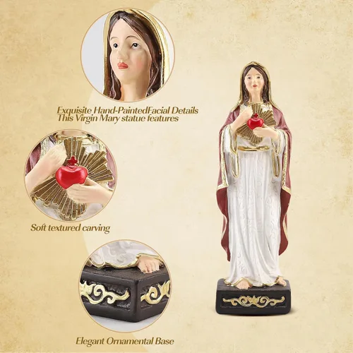 Miniatura 3 de Estatua católica de Virgen María de 8 pulgadas de alto, figura de la Virgen María con corazón sagrado, estatua de resina pintada a mano para sala