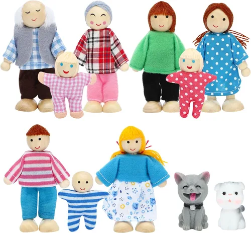 Miniatura 12 de ONEST Juego de 11 piezas de casa de muñecas de madera con mini figuras de familia, muñecas de madera, accesorios de juego de simulación para casa