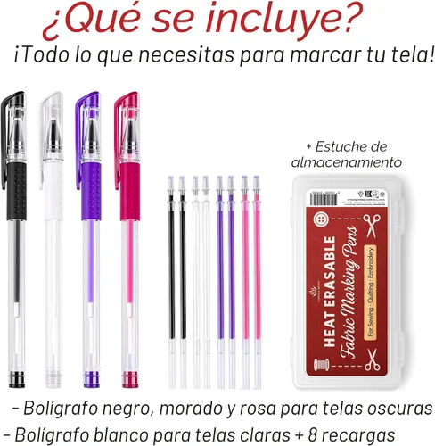 Miniatura 5 de Lange & König Bolígrafos de Marcado de Tela Borrables con Calor para Costura - 4 Bolígrafos + 8 Repuestos - Suministros de Costura Suministros