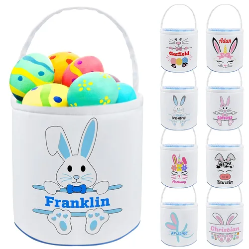 Miniatura 8 de Cesta de Pascua personalizada con nombre, bolsas de lona personalizadas para niños, cestas de Pascua para bebés, niños y niñas, color azul