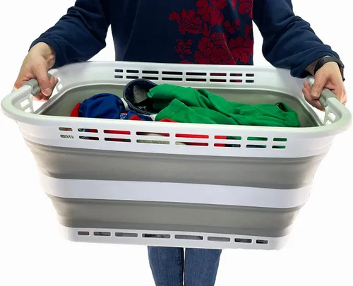 Miniatura 6 de SAMMART Cesto plegable de plástico para la ropa sucia de 42L (11 galones), contenedor de almacenamiento plegable, cesta de lavandería portátil