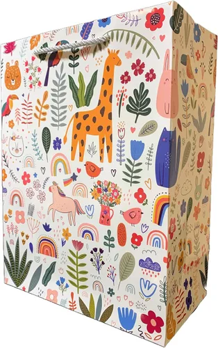 Bolsa de regalo de animales coloridos divertidos de 13 pulgadas para niños, mediana y grande
