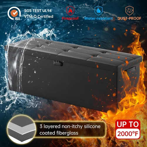 Miniatura 8 de ENGPOW Banco Otomán de Almacenamiento, Banco Plegable Ignífugo con Cerradura, 30 Pulgadas Cofre de Almacenamiento Resistente al Fuego y Agua
