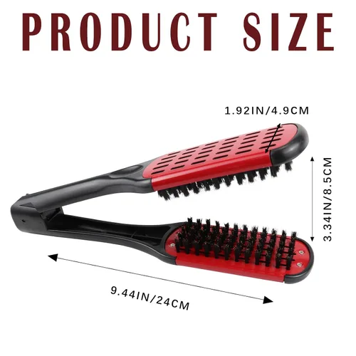 Miniatura 2 de Peine alisador de pelo, pelo de jabalí doble cara cepillo peine abrazadera, herramienta de peinado (rojo)