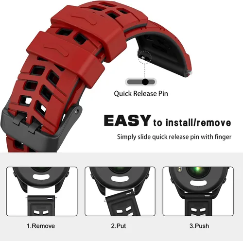 Miniatura 5 de ISABAKE Compatible con Garmin Vivoactive 4/Venu 2/Forerunner 255 265 Bandas, correa de silicona deportiva para Samsung Galaxy Watch 3 1.772 Rojo