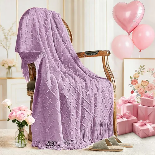 Miniatura 32 de inhand Mantas de punto para sofá y cama, manta de punto suave y acogedora con borlas, mantas decorativas ligeras y mantas decorativas de granja