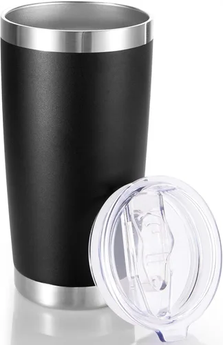 Miniatura 26 de Vaso de acero inoxidable de 20 onzas con tapa, doble pared aislada al vacío, taza de café de 20 onzas con recubrimiento en polvo para bebidas Verde