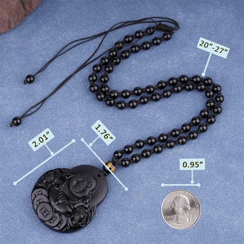 Miniatura 3 de VIKCAUX Collar de obsidiana negra con dije de protección de amuleto de talismán con cadena de cuentas ajustable, collares de piedra de cristal