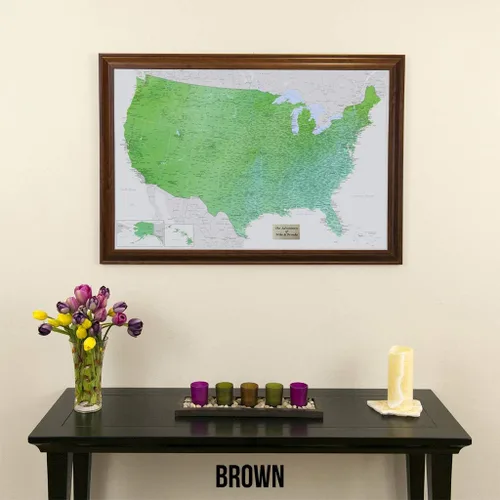 Miniatura 2 de Push Pin Travel Maps Encantador verde esmeralda personalizado Estados Unidos con alfileres y marco marrón de 27.5 x 39.5 pulgadas - Mapa tus viajes