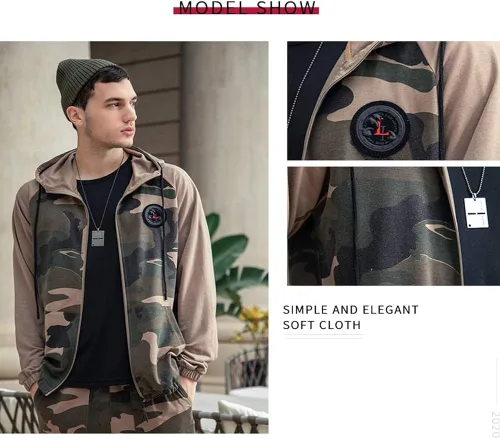 Miniatura 2 de Sudaderas para hombre 2 piezas con capucha casual cómodos camuflados para hombre
