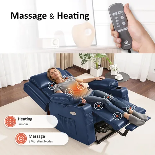 Miniatura 6 de MCombo Lay Flat 7661 - Silla reclinable con triple motor y calefacción y masaje, reposacabezas ajustable para personas mayores, posición infinita