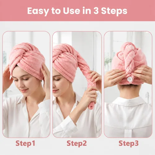 Miniatura 6 de ADOGO Toalla de microfibra para el cabello, paquete de 2 turbantes para cabello mojado, toallas de secado para mujeres y niños, adecuadas para todo