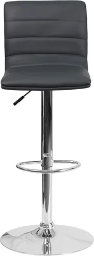 Miniatura 5 de Flash Funiture silla de bar ajustable con base cromada, Vinilo, Gris
