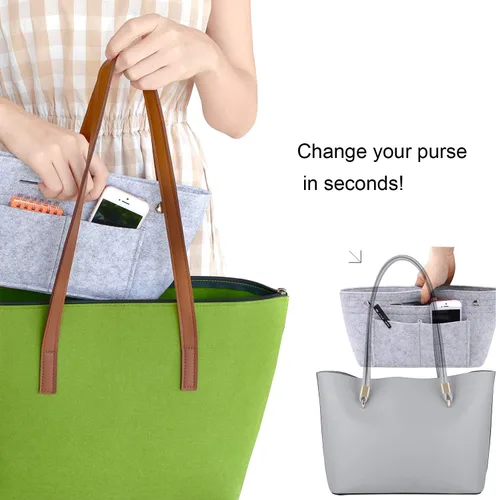Miniatura 7 de VANCORE Organizador de fieltro para bolso, organizador de bolso estrecho, bolsa de viaje para cosméticos, para mujeres, café, grande