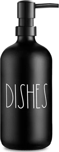 VIMERPA Dispensador de Jabón para Platos, Dispensador de Jabón Negro Mate para Cocina, Dispensador de Jabón para Platos de Vidrio con Bomba de