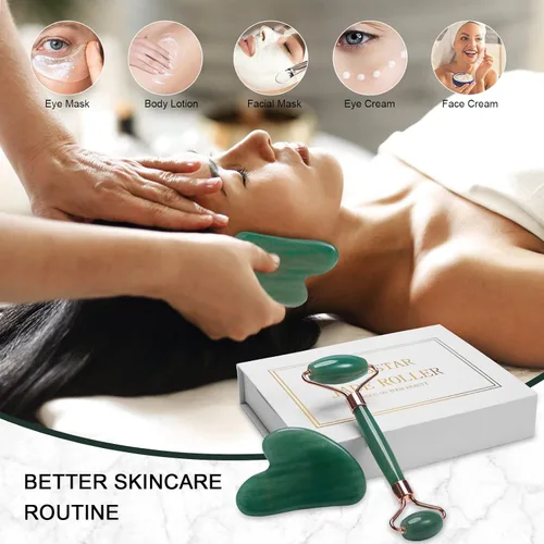 Miniatura 6 de Rodillo de jade para cara, masajeador facial para el cuidado de la piel, herramientas faciales Gua Sha para cara, cuello, ojos, reduce la hinchazón