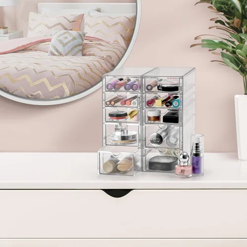Miniatura 6 de Sorbus Organizador de maquillaje con 10 cajones, organizador de cajones de acrílico para maquillaje, organización y almacenamiento de oficina