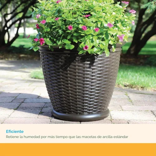 Miniatura 5 de Suncast. Maceta de mimbre con agujeros de drenaje perforables, maceta decorativa para interior/exterior, 18 pulgadas, Java