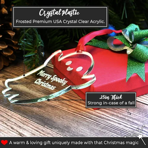 Miniatura 3 de LHS Caja de regalo personalizada para decoración de árbol de Navidad de Halloween, incluye fantasma espeluznante, adorno personalizado 2022