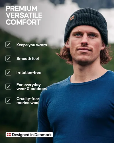 Miniatura 3 de DANISH ENDURANCE Gorro de lana merina, gorro de invierno con forro polar para hombre y mujer