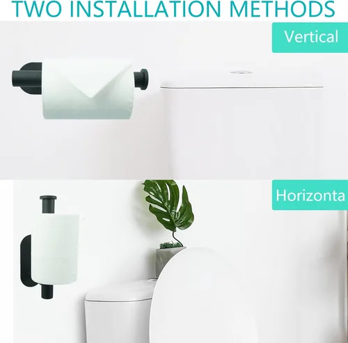 Miniatura 3 de Soporte de papel higiénico autoadhesivo de acero inoxidable para montar en la pared, sin taladrar, adecuado para baño, cocina, RV (negro mate)