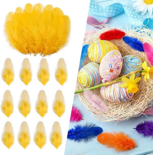 Miniatura 11 de THARAHT Plumas coloridas de gallo artesanal, 300 plumas de colores de 3 a 5 pulgadas, a granel para jardín de infantes, manualidades, boda, hogar