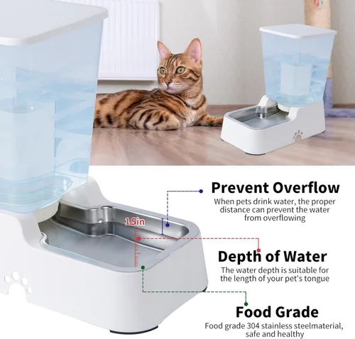 Miniatura 2 de Meikuler Alimentador Automático para Perros y Gatos y Dispensador de Agua Set, Bebedero y Alimentador de Comida por Gravedad para Perros Pequeños