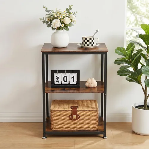 Miniatura 7 de VECELO Tall End Side Table,30" Height Nightstand with 3-Tier Storage Shelf for Living Room Bedroom Office Hallway Study