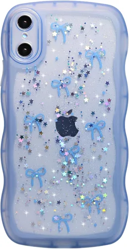 Miniatura 80 de Qokey Funda para iPhone 12 Pro Max de 6.7 pulgadas, diseño de onda rizada, borde transparente, brillante con purpurina, estrella brillante, bonita