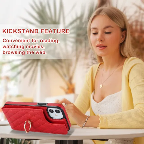 Miniatura 6 de Folosu Funda compatible con iPhone 12 iPhone 12 Pro con soporte para tarjetas, rotación de 360°, soporte de anillo de dedo con función atril, Rojo