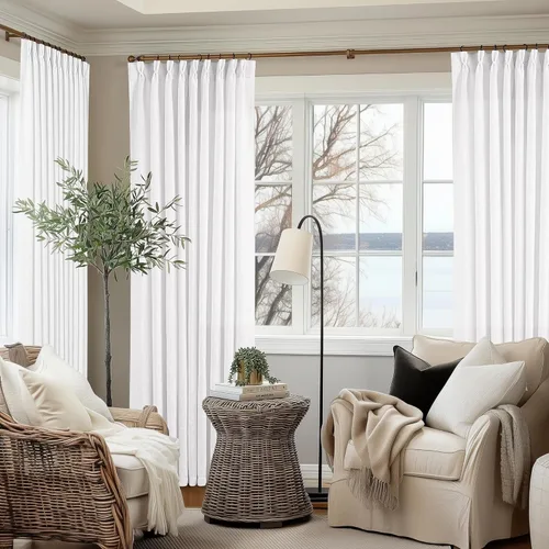 Miniatura 21 de Cortinas de lino natural con pliegues fruncidos de 120 pulgadas de largo para sala de estar, cortinas plisadas con ganchos y lengüeta trasera