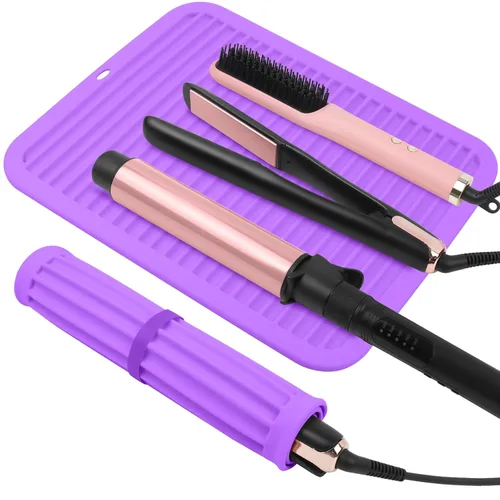 Miniatura 13 de Alfombrilla de silicona resistente al calor, alfombrilla profesional para herramientas de cabello para rizadores, planchas, alisadores de pelo
