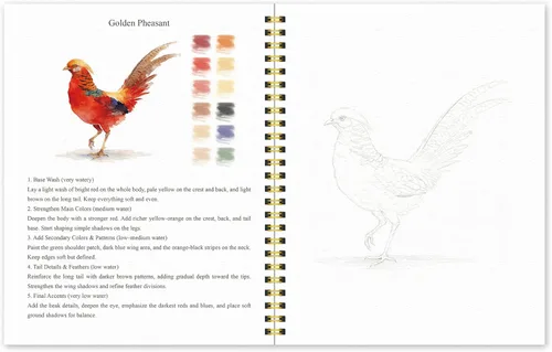 Miniatura 8 de Libro de trabajo de acuarela para principiantes – pájaros, 16 proyectos originales de acuarela, libro de papel de acuarela plano