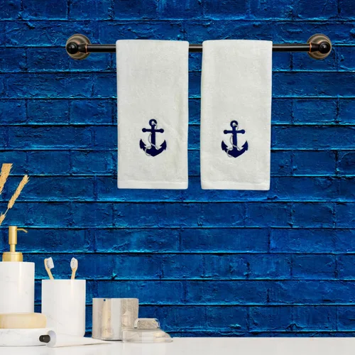 Miniatura 7 de Serafina Home Toallas de baño suaves y absorbentes para huéspedes: ancla azul náutica con diseño costero de cuerda gris plateada, 2 piezas de 12 "x