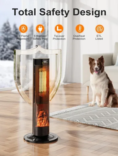 Miniatura 4 de TRUSTECH Calentador de espacio en torre de 26 pulgadas, calentador eléctrico de 1500 W para habitaciones grandes, termostato y 3 modos, oscilación