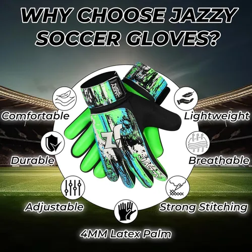 Miniatura 4 de Guantes de portero de fútbol para niños y jóvenes, guantes de portero antideslizantes con palma de látex de 4 mm y fuerte agarre, protección doble