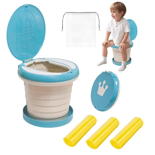 Miniatura 8 de Asiento portátil y plegable para niños pequeños, asiento de inodoro de entrenamiento de emergencia para automóvil, campamento, al aire libre, Azul