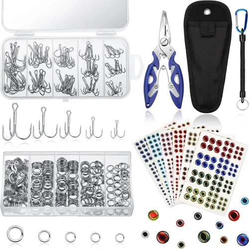 Skylety 200 anillos divididos de acero inoxidable para pesca, 50 ganchos agudos, conector de aparejos de señuelo, alicates de pesca, cordón de Azul