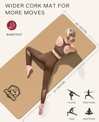 Miniatura 2 de HAPBEAR Tapete de yoga grande de corcho – 72 x 36 pulgadas de ancho antideslizante para entrenamiento en casa, yoga, pilates y estiramientos